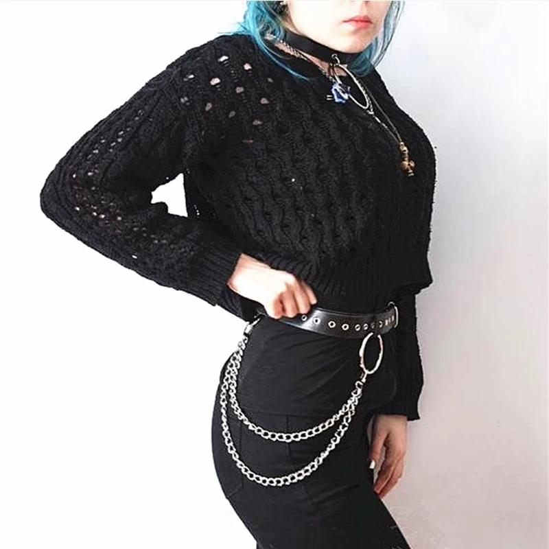 

Punk Leather Waist Chain Belt Black Ring Party Layered Harness Belly Chains Rave Jeans Outfits Body Jewelry For Women And Girls