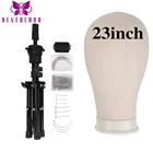 Тренировочная голова-манекен 23 дюйма, холщовая головка для искусственных волос, щетка для волос с T-образными штифтами, набор игл с триподом, подставка для парика