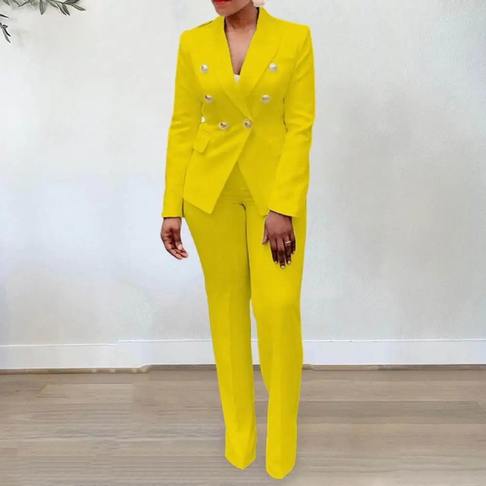 

2Pcs/Set Chic Suit Jacket Pants Set Anti-wrinkle Blazer Pants Set High Waist Women Lapel Coat Suit Long Pants Set Windproof