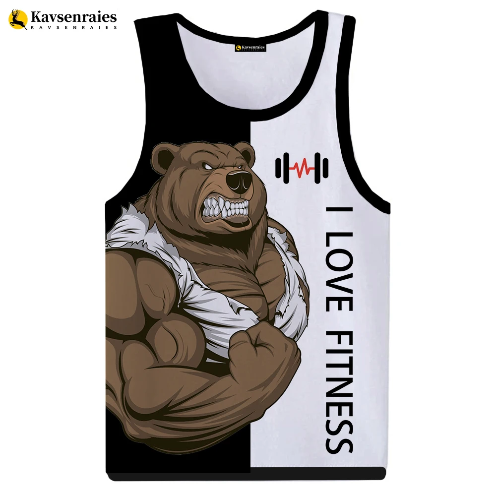 

Brown Bear Love Fitness 3D Tank Tops Harajuku Streetwear GYM Cartoon Animal Letter Print Tops Cool Sleeveless Vest Men Clothing