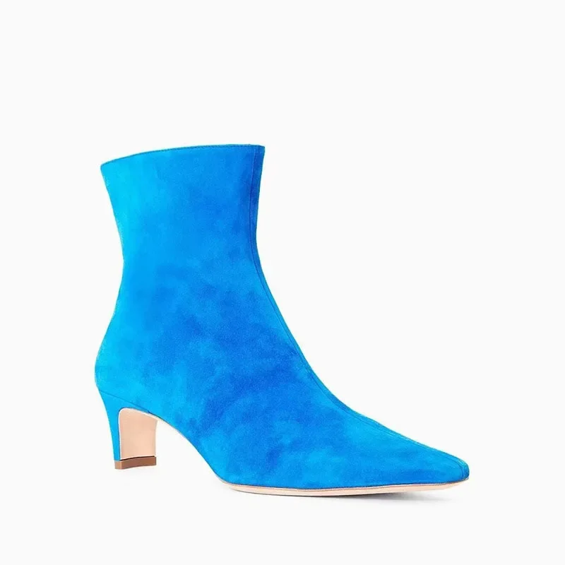 Arden Furtado/2024 женские осенние полусапоги синие замшевые сапоги из коровьей замши с