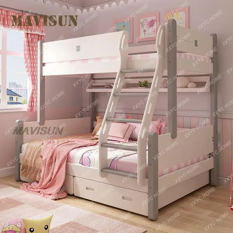 

Двухъярусная кровать в скандинавском стиле из цельной древесины для маленькой квартиры со скользящим наполнителем, детская кровать для спальни, многофункциональная мебель