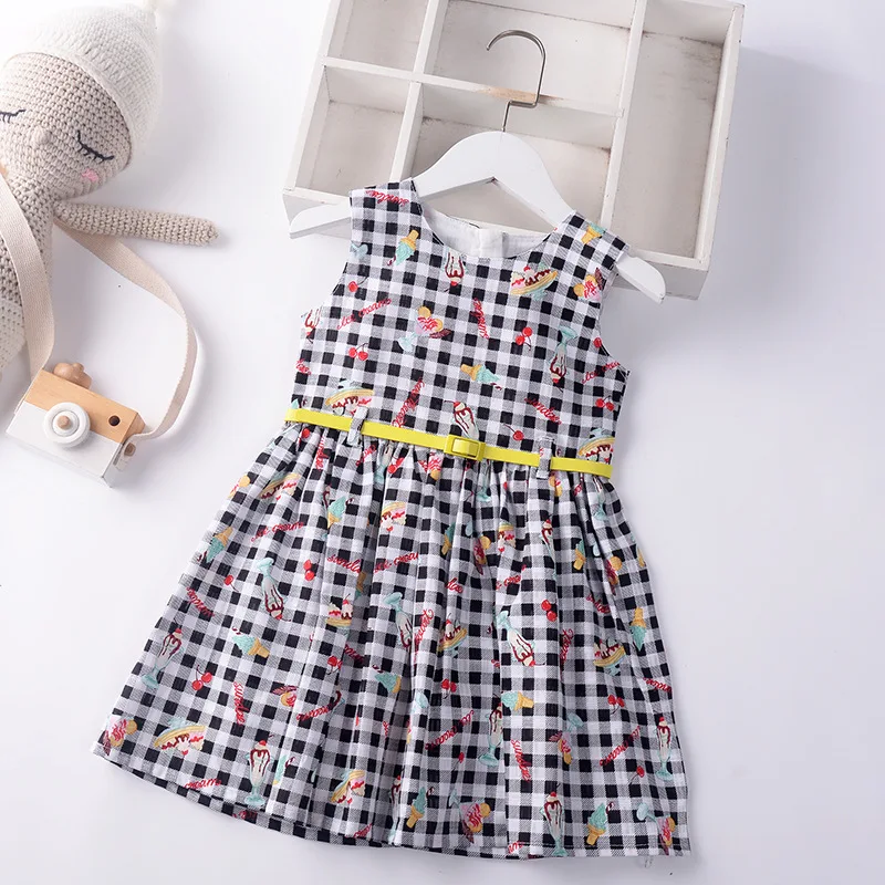 

Girls Summer Dresses Children Plaid Casual Dress 2-7 Year Sleeveless Kids Lining Sashes Dress For Baby Girls children's clothing