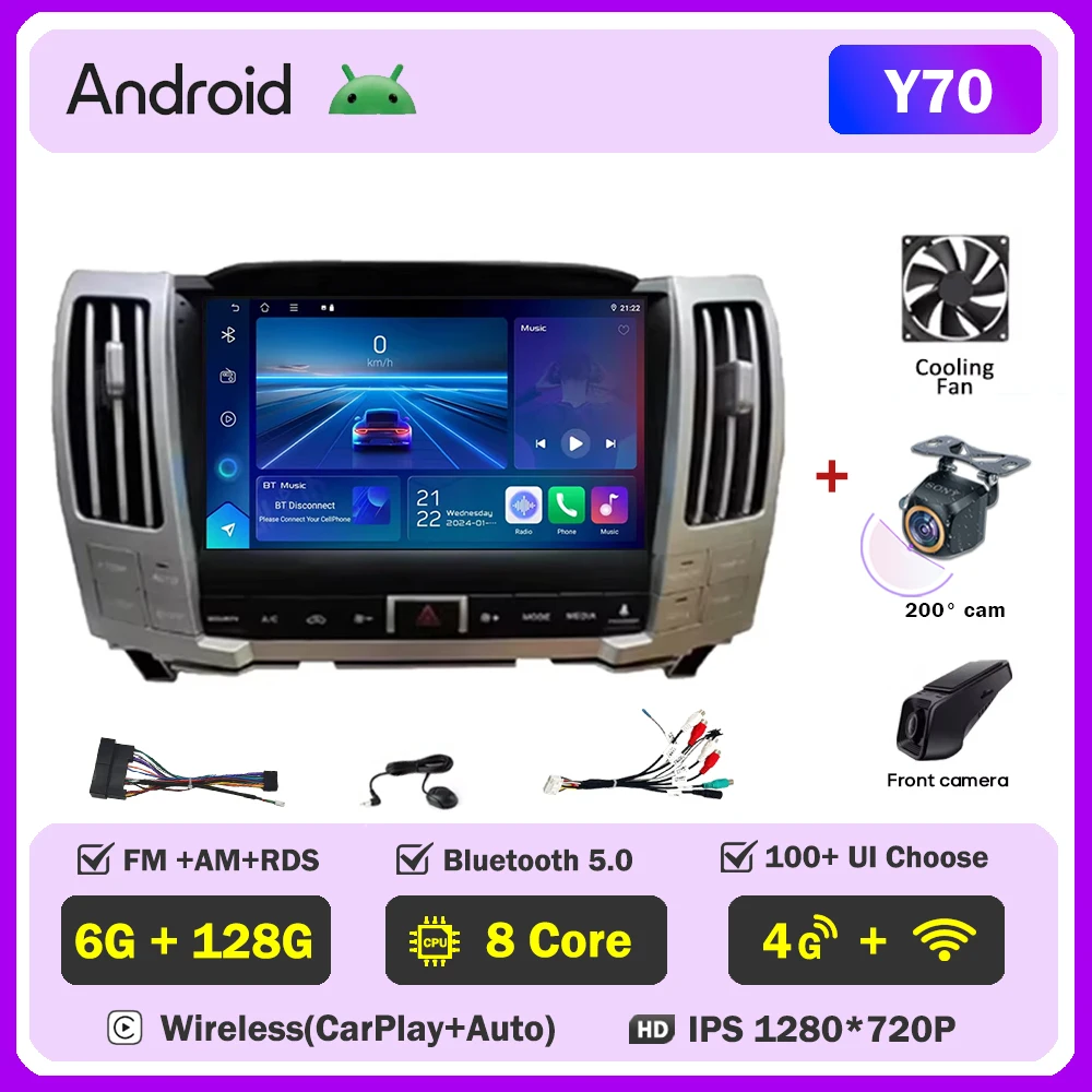 

Автомобильный радиоприемник Android для Lexus RX300 RX330 RX400H 2004-2007, мультимедийный видеоплеер Carplay, 4G, Wi-Fi, GPS-навигация, 2din DVD