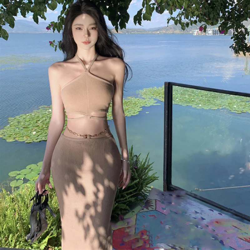 Женские топы с бретелькой через шею Cropprd облегающая юбка шикарные вязаные летние