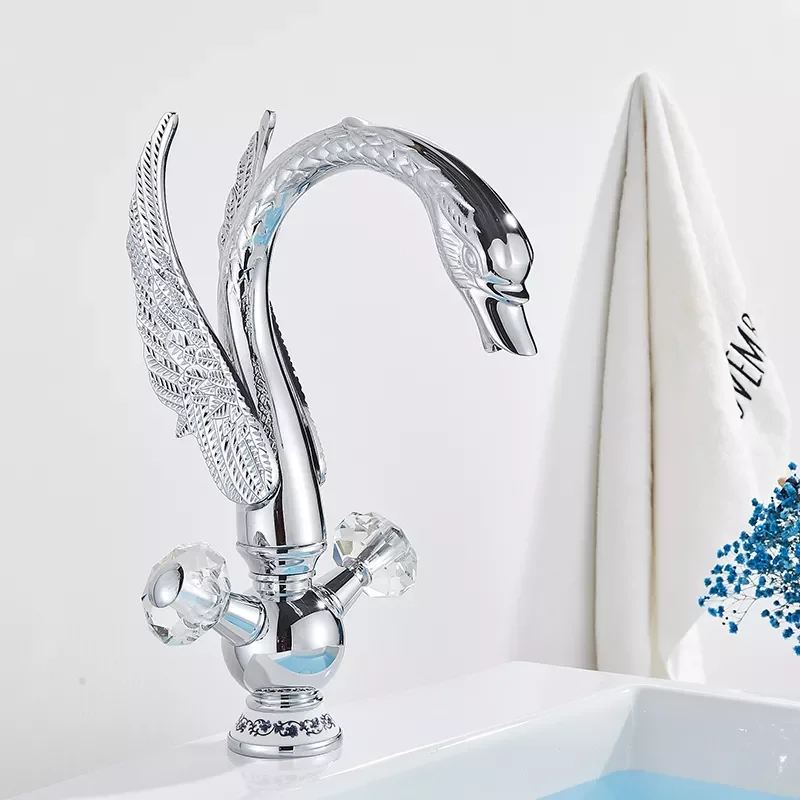 

Luxurious Gold Bathroom Basin Faucet Brass Deck Mounted White Mixer Taps Short Hot and Cold Mixer Tap