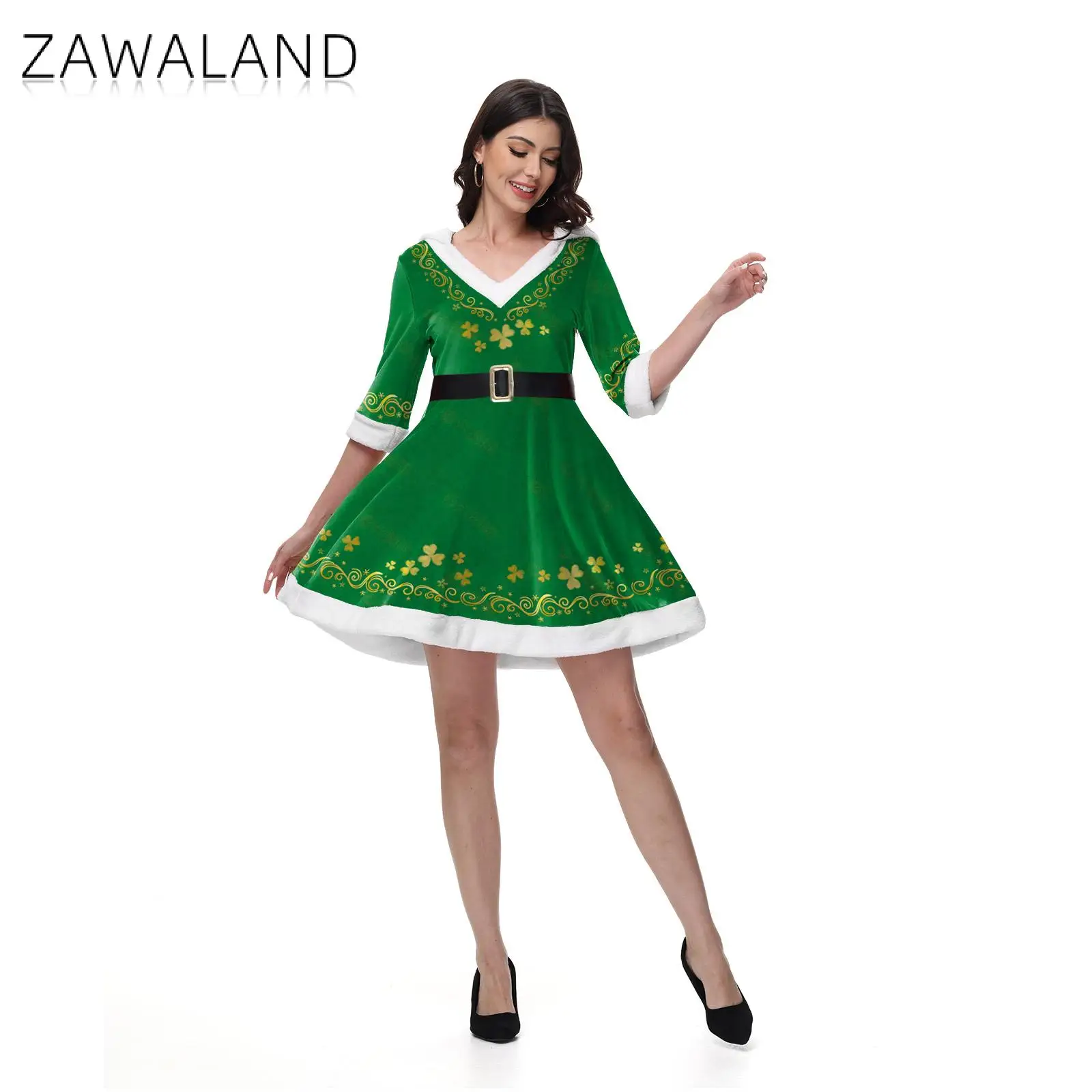 Зеленое платье с капюшоном Zawaland ирландский фестиваль вечерние наряд эльфа