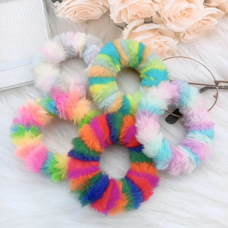 Wild Plush Sweet Furry Hair Ring Scrunchies  For Women Elastic Girls Hair Accessories
