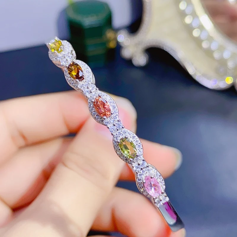 Женский позолоченный браслет с натуральным турмалином серебро 925 пробы