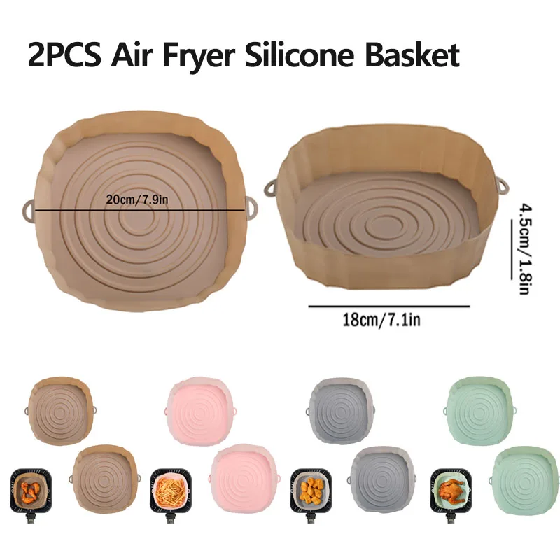 2PCS Air Fryer Silicone Basket Silicone Mold Airfryer Oven Baking Tray Reusable Liner Easy To Clean Airfryer Silicone Baskets