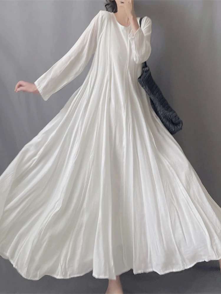 

Dress for Women Summer New Women's Beach Long Sleeve Dress Solid Color Korean Fashion Fairy Big Swing Oversize Bohemian Dress