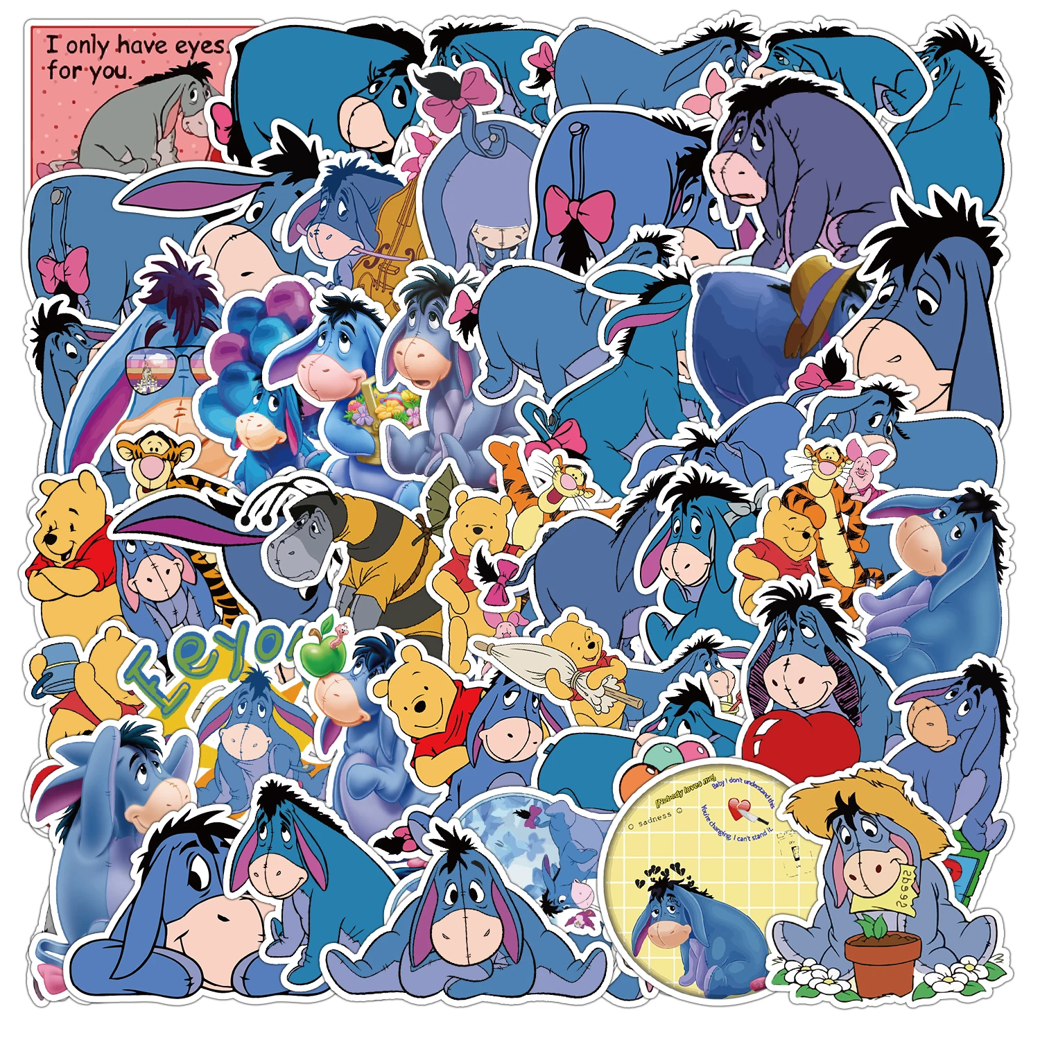 Фото 10/50 шт ‌ Disney Kawaii Медведь Пух Спокойный Старый Серый Иа Мультфильм Наклейки DIY Ноутбук Телефон Записки Чашка Холодильник Классические Детские Игрушки №2