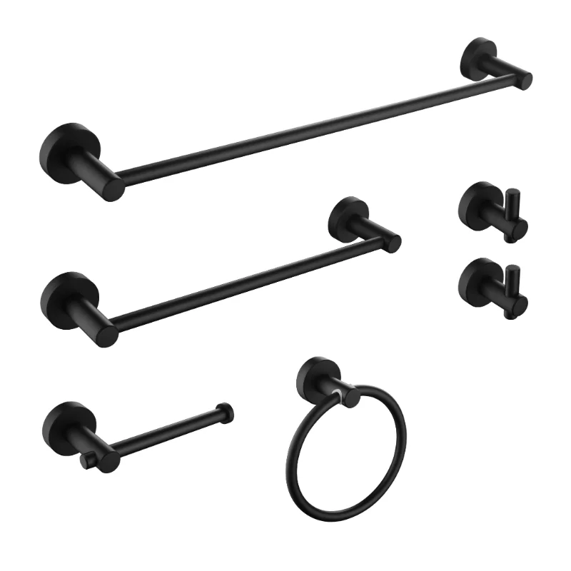 

6 Piece Bathroom Towel Rack Set Wall Mount Matt Black Aluminium [US Stock]