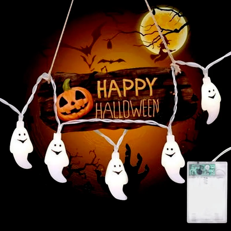 

Светодиодная гирлянда на Хэллоуин, s, тыква, летучая мышь, Череп, светильник, ужас, подвесное украшение на Хэллоуин для дома, бара, вечеринки, ...