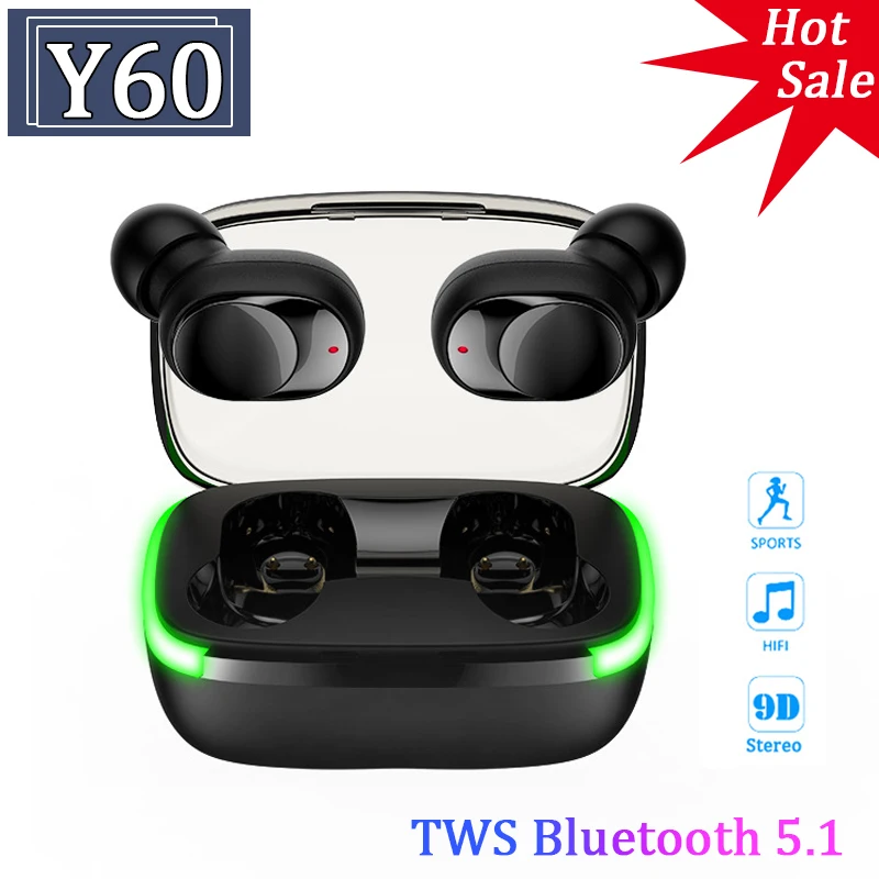 

Original TWS Y60 Bluetooth Earphones Fone Wireless Headphones Stereo Headset Sports Earbuds with Mic Noise Reduction Earpieces