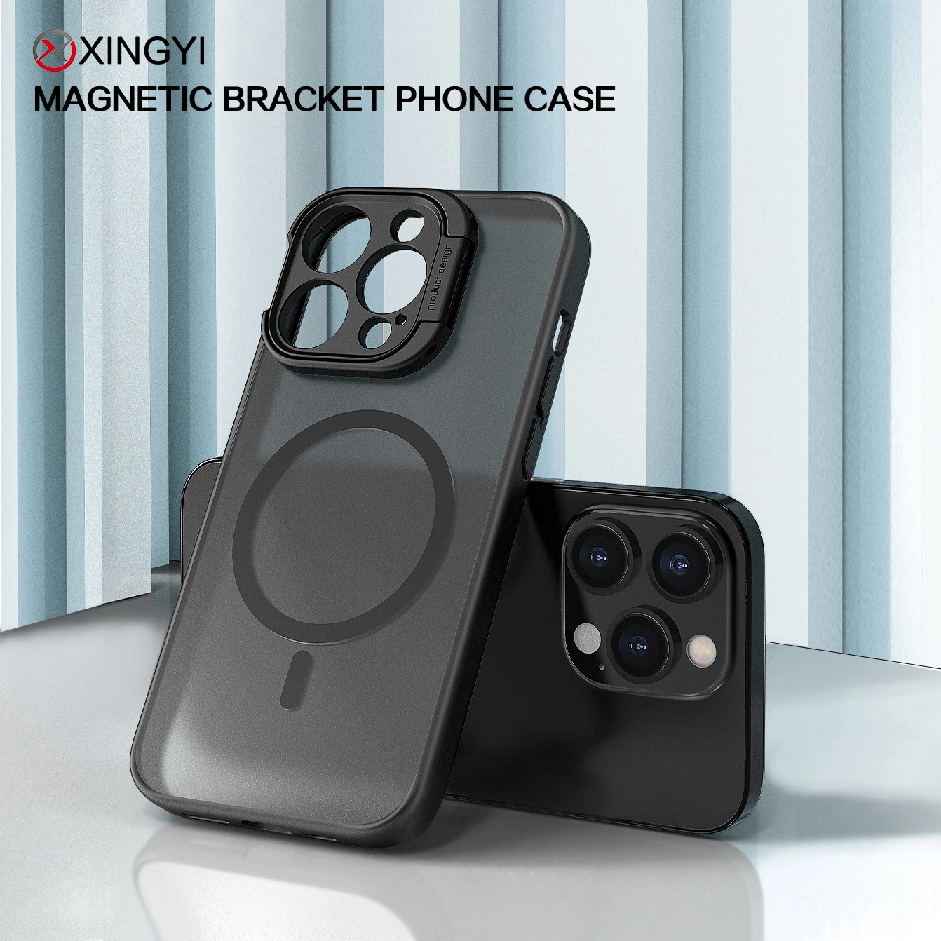 

Magnetic Frosted Bracket Phone Case For Iphone 13 14 Pro Max TPU Soft Frame With Lens Protection Magsafe For Iphone 13 14 Cover