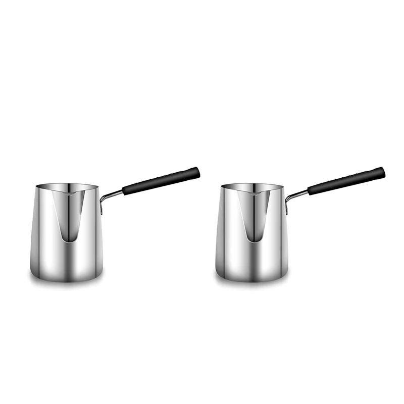 

2X 600ML Turkish Coffee Pot Stainless Steel Milk And Coffee Warmer Chocolate Butter Melting Pot