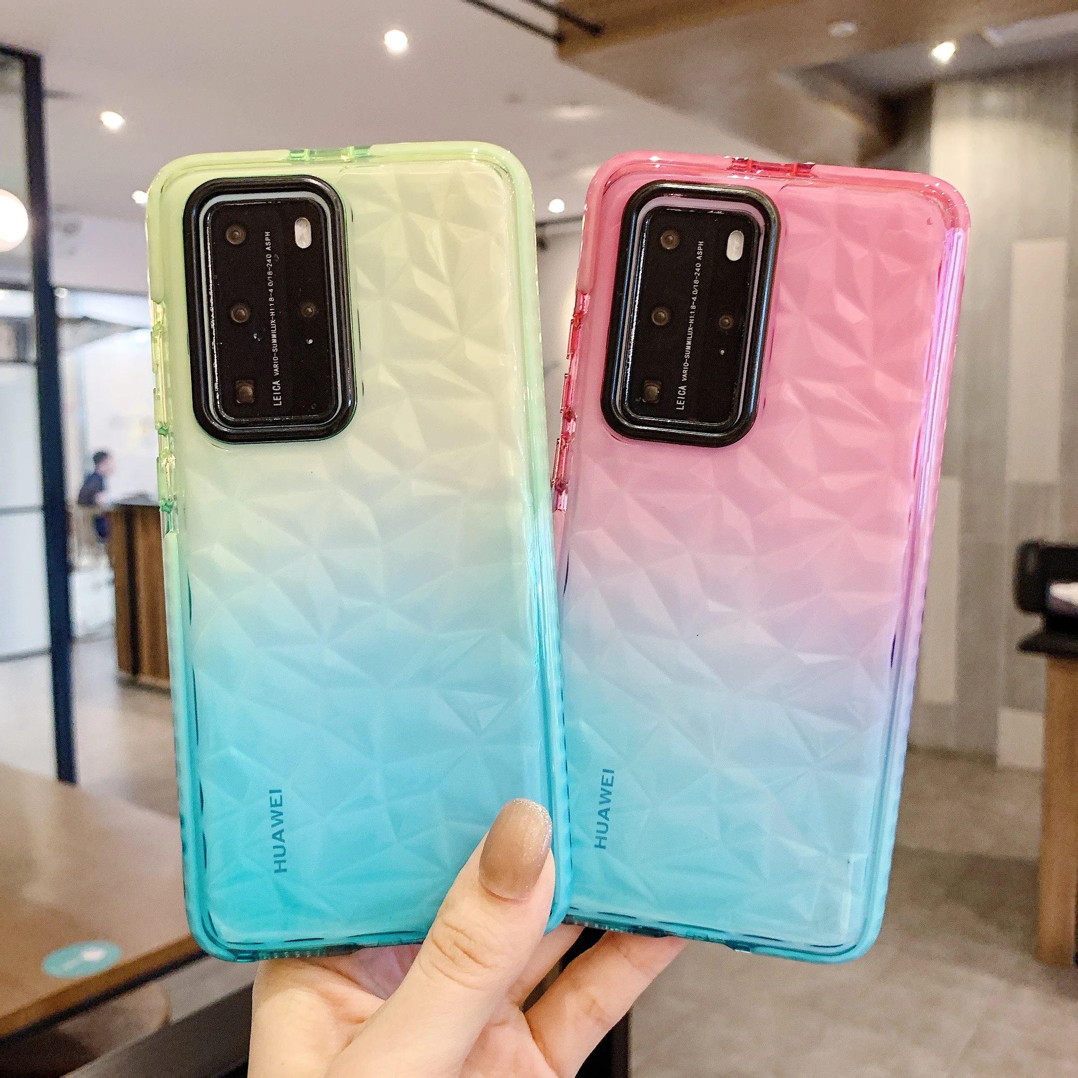 

Gradient Diamond Pattern Clear Back Cover Mate 40 Pro Coque Soft TPU Phone Case for Huawei P50 P40 P30 Pro P20 Lite Slim Case