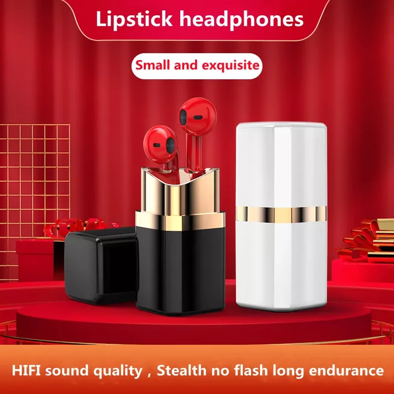 

New in Lipstick Shape Woman Wireless Bluetooth Earphone Fashion Sports Headphone TWS Stereo Noise Reduction in-ear For Android I