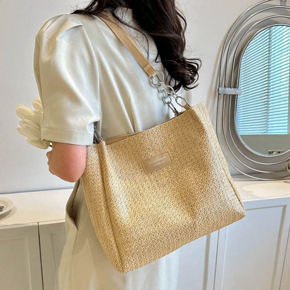 

Elegant Ladies Woven Tote Chains Weaving Underarm Bag Handmade Fashion Simple Top-handle Bags Large Capacity Shopping Tote Bag