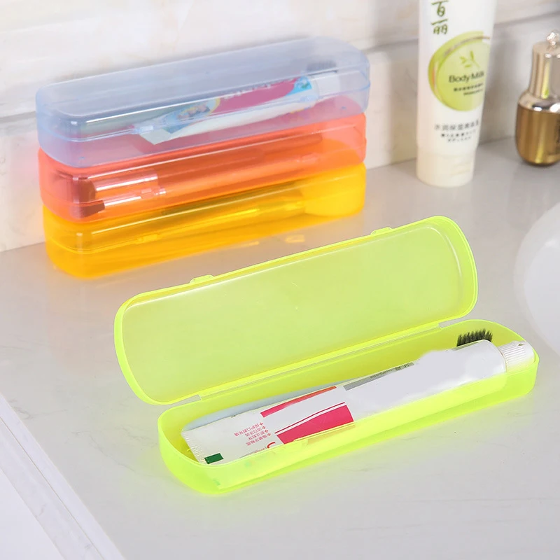 

Empty Transparent Candy Color Bathroom Accessories Portable Outdoor Travel Toothbrush Toothpaste Storage Box Convenient