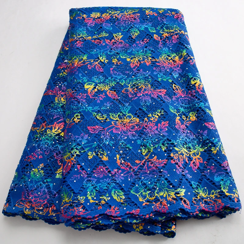 

Королевский синий шнур гипюровая кружевная ткань 2023 Высококачественная нигерийская Водорастворимая африканская кружевная ткань роскошное платье для женщин A3569