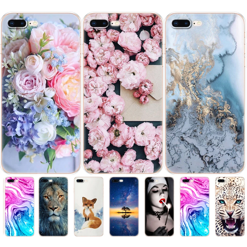 Cases For iphone 7 8 Case soft tpu Shell back Cover For Apple iPhone 7 8 plus Bag Funda coque etui bumper paiting flower rose