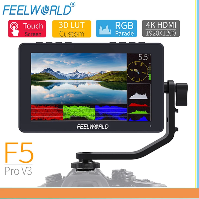 

FEELWORLD F5 Pro V3 5.5 pollici su DSLR Monitor da campo per fotocamera Touch Screen HDMI trasmissione Wireless esterna luce LED