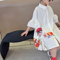 girls dress summer new 2022 white ruffle shirt princess dresses for kids casual short sleeve printed childrens clothing 13 14 y