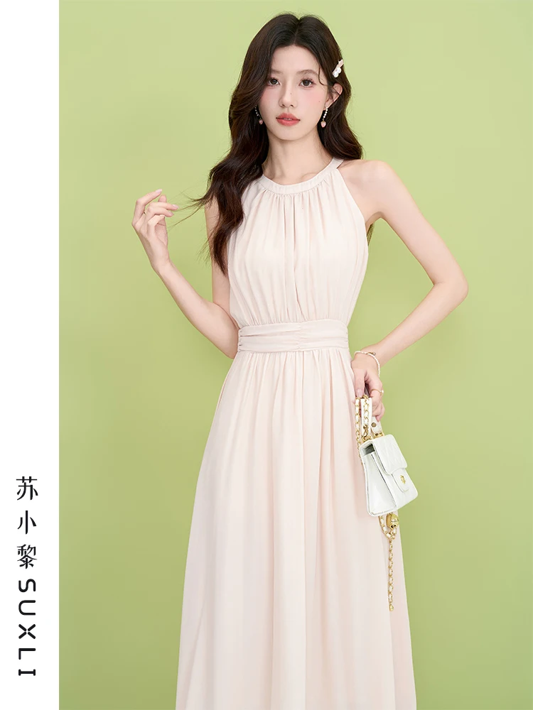 Su Xiaoli French sle Temperament Sleeveless off-the-Shoulder Design Sense Dress High Summer New Hanging Neck Waist Hu... |