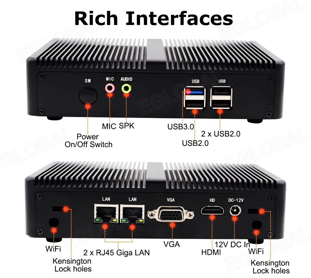 Самый дешевый мини-ПК Eglobal без вентилятора с интерфейсом Celeron J1800 J1900 VGA HDMI 2 Rj45 Lan, отличное тонкое клиентское решение, мини-компьютер
