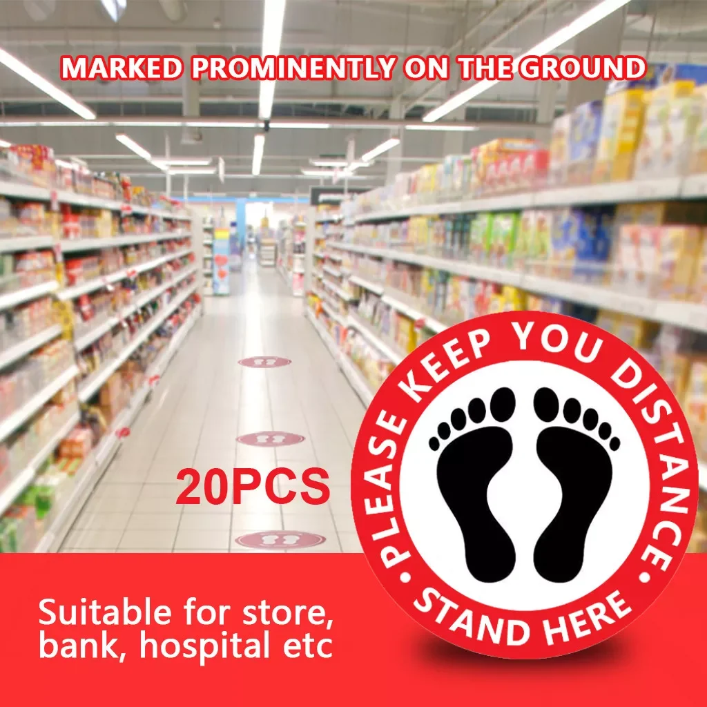

Social Ground Distancing Sign Isolated label Eye Catching Size 10.5x10.5inch Distance Marker Floor For Store Bank hospital 504#2