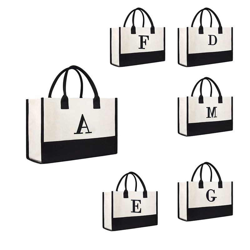 

Personalized Initials Canvas Beach Bag, Interwoven Letters Gift Handbag