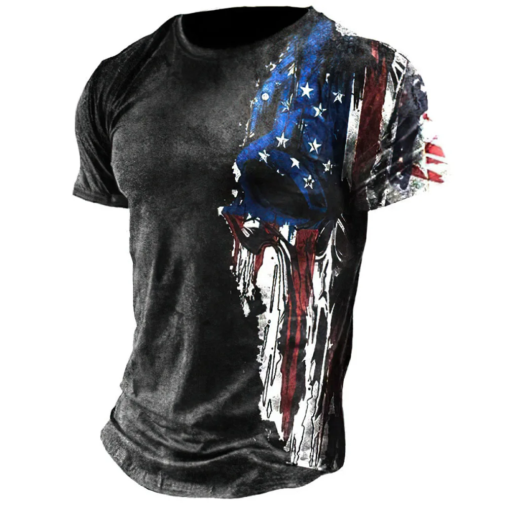 

Men's Vintage Harajuku T-shirt Skull 3D Print O-Neck Loose Short Sleeve Street Dress Punk Style Oversized T-shirt Men's Clothing