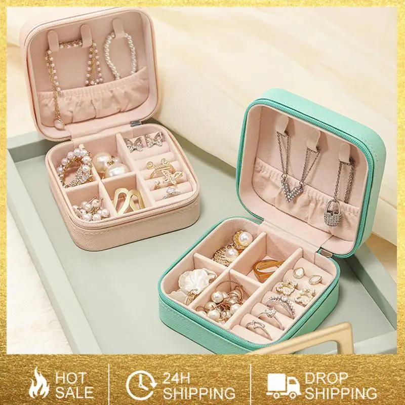 

Jewelry Box With Mirror Colorful Portable Travel Girls Gift Earing Carrying Jewelry Organizer High Quality Packaging Display Box