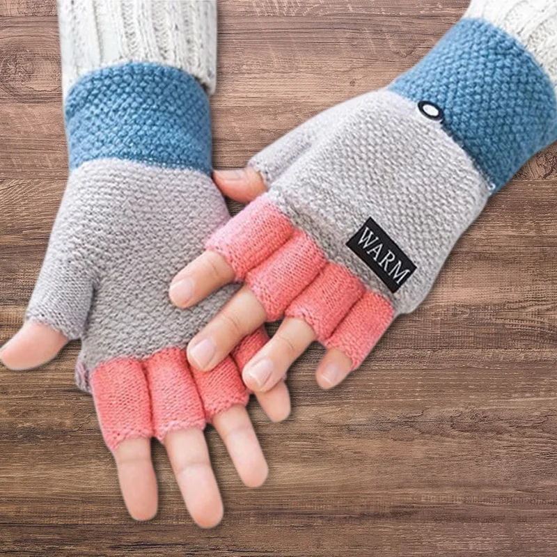 

Женские милые перчатки с открытыми пальцами, зимние теплые женские перчатки, трикотажные перчатки без пальцев