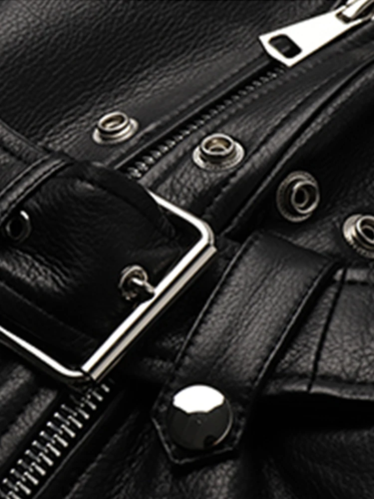 Lautaro весна осень крутая черная кожаная куртка женская в стиле панк с множеством