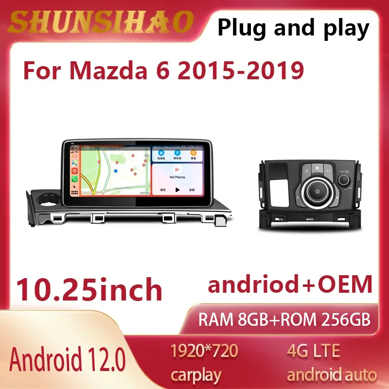 

ShunSihao 7862 Car Radio stereo autostereo For 10.25” Mazda 6 2015-2019 multimedia Andriod 12 Player GPS Carplay 128G