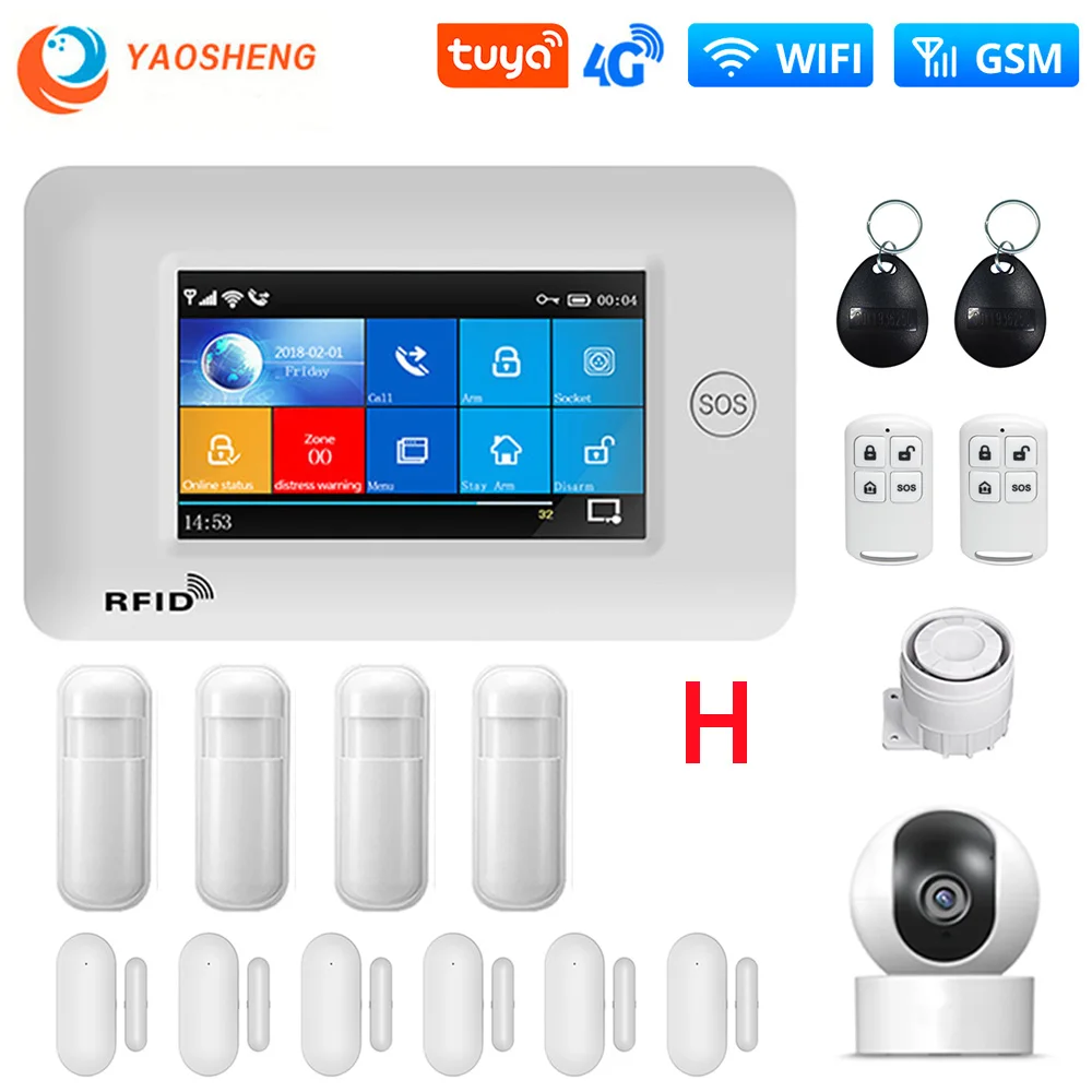 PG106 4G 433MHz Wireless WIFI GPRS Touch Screen Smart Home Burglar Security Alarm Systems with Siren Smoke Detector Door Sensor