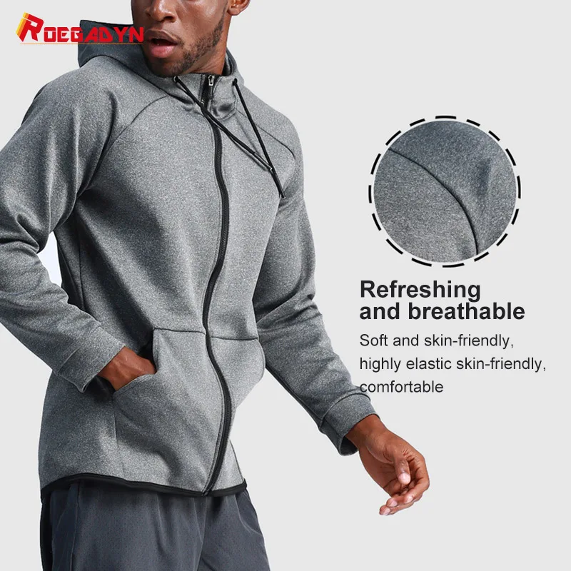 ROEGADYN Man Jacket Training Running Jacket Men Hoodie Sports Jacket Man Clothes Running Winter Basketball Gym Hoodie Workout
