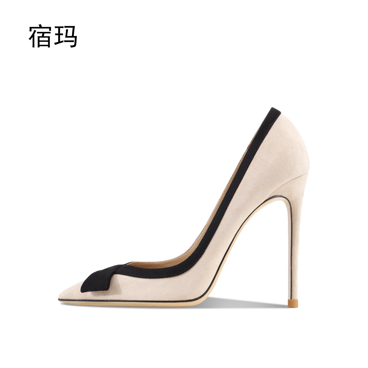 2023 New Bow Tie Women's Heel Shoes Sexy Mixed Color Light Mouth Pumps Suede Leather Designer Office High Heels Female6cm 8cm 10
