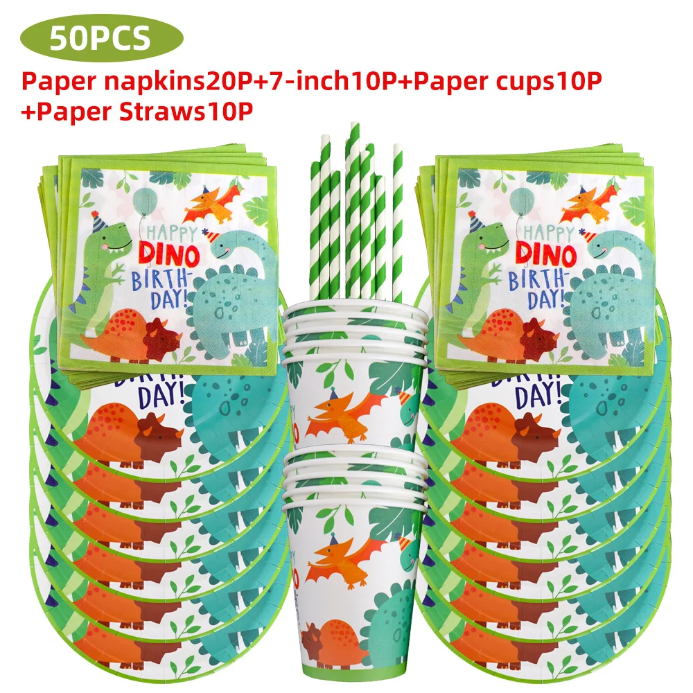 

Dinosaur Party Disposable Cutlery Set Kids 1st Birthday Decoration Baby Shower Jungle Safari Plate Tissue Cup Balloon Tablecloth