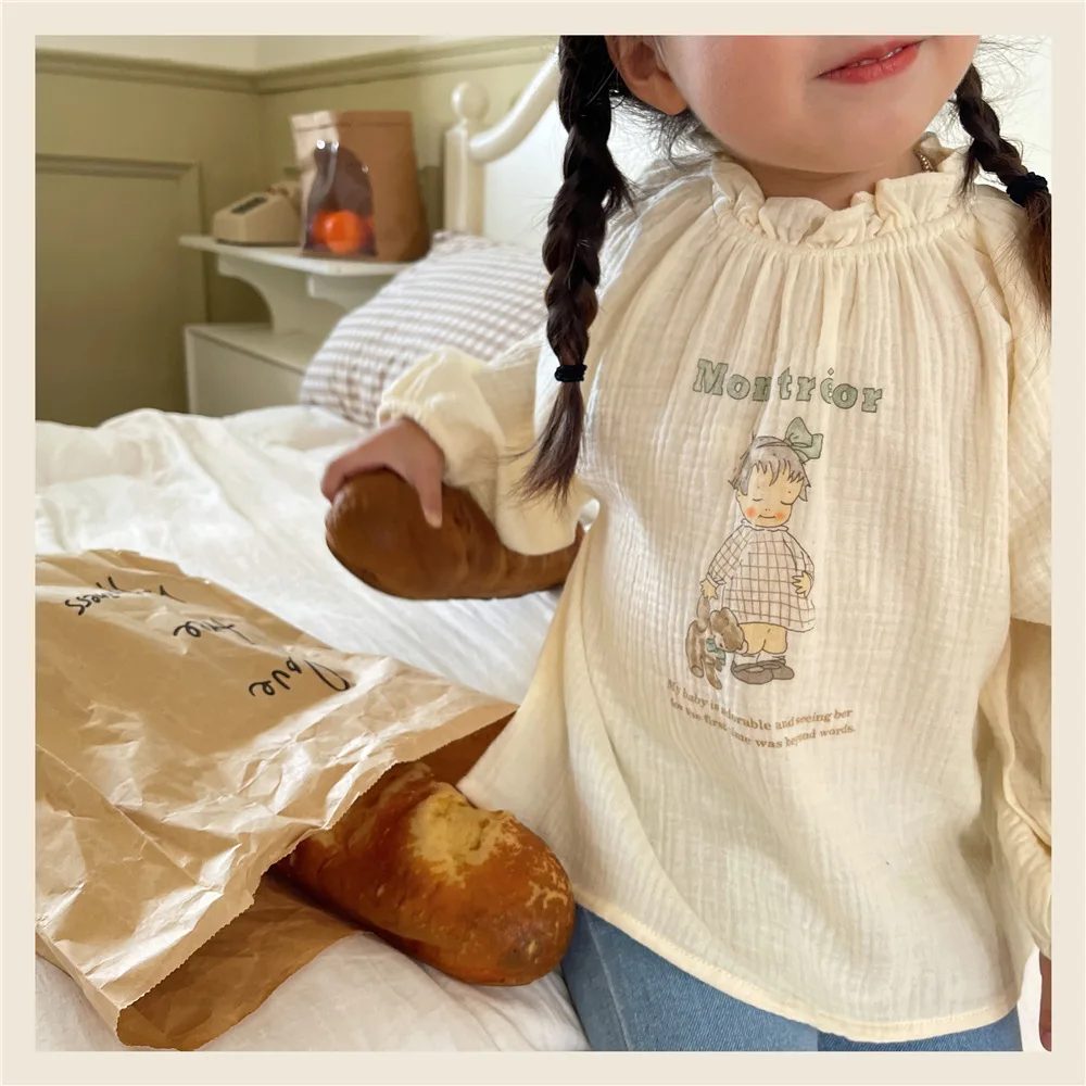 

Рубашка для девочек осень 2022 новая детская одежда с мультяшным принтом Детская осенняя рубашка с принтом корейский топ