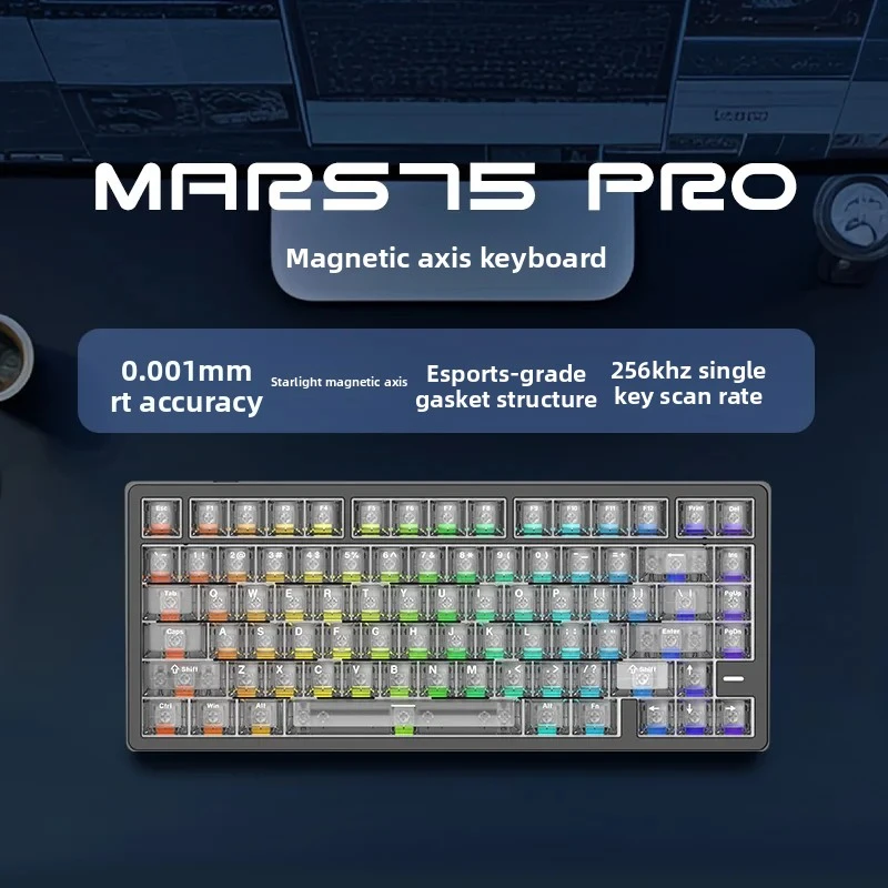 Фото Механическая клавиатура Carotmas Mars75 PRO с магнитными переключателями, проводная игровая клавиатура с откликом 0.001мс, частотой опроса 8K, 75% раскладкой, задержкой 0.125мс, RGB-подсветкой и Gasket-креплением №4
