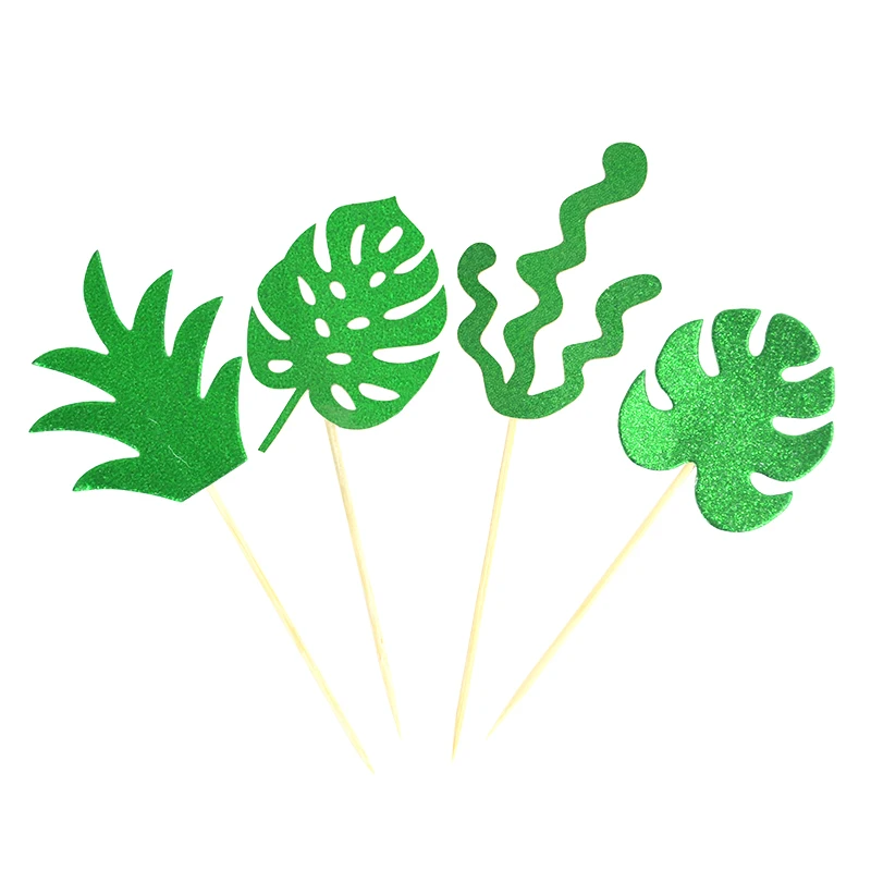 

12/24pcs Green Palm Leaf Cake Toppers Tropical Palm Leaves Cupcake Decor Hawaiian Luau Birthday Party Decoration Baking Supplies