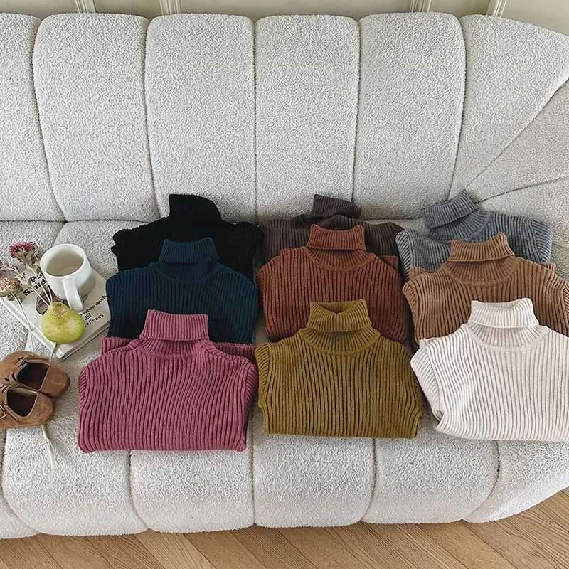 Новое поступление 2024 осенне-зимние свитера с высоким воротником для маленьких