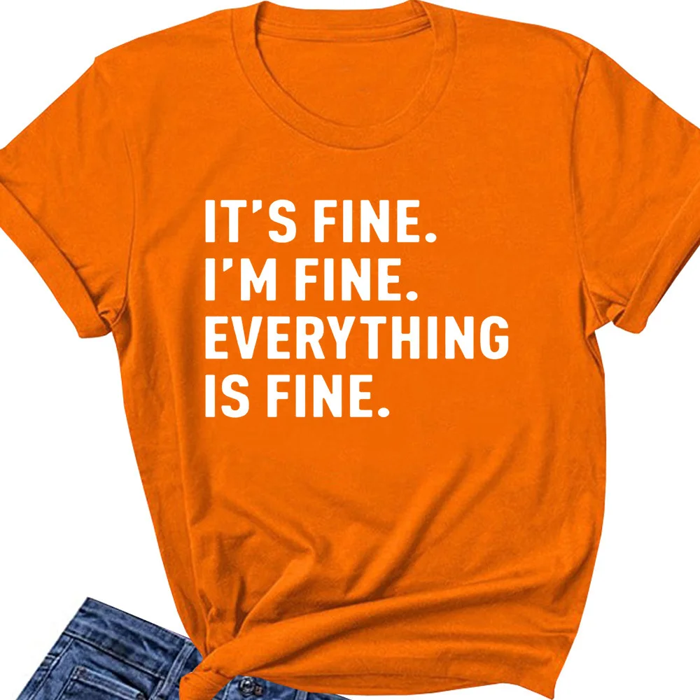 

It's Fine Letter Short Sleeve Women's T Loose Round Neck T-shirt BY151