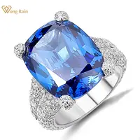 Wong Rain Luxury 100% 925 Sterling Silver Cushion Cut Lab Sapphire Citrine High Carbon Diamonds Ring Fine Jewelry Wholesale