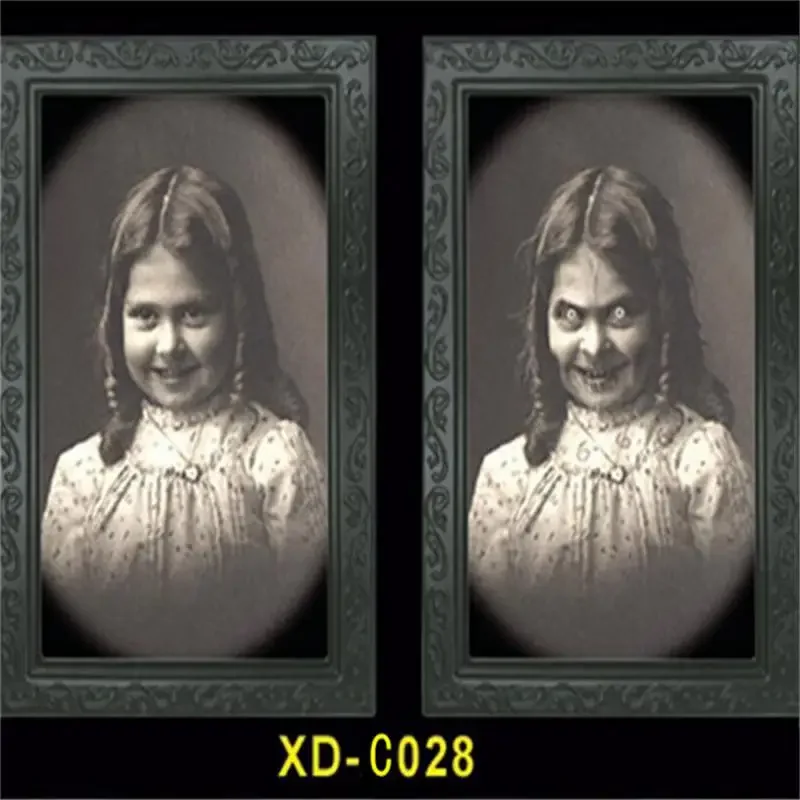 Halloween 3D Change Face Expression Moving Ghost Portrait Photo Frame Horror Party Castle Haunted House Decoration Props