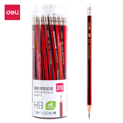 

50Pcs Deli 58174 Sketch Pencil Wooden Lead Pencils 2B Pencil With Eraser Children Drawing Pencil School Writing Stationery